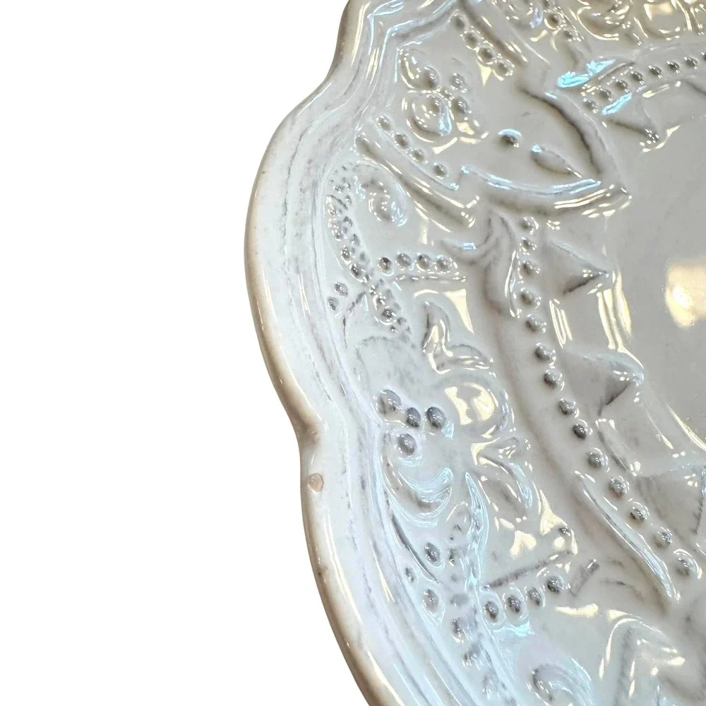 Maison Versailles Blanc White Embossed Scalloped Salad Plates Set of 2 Amelie